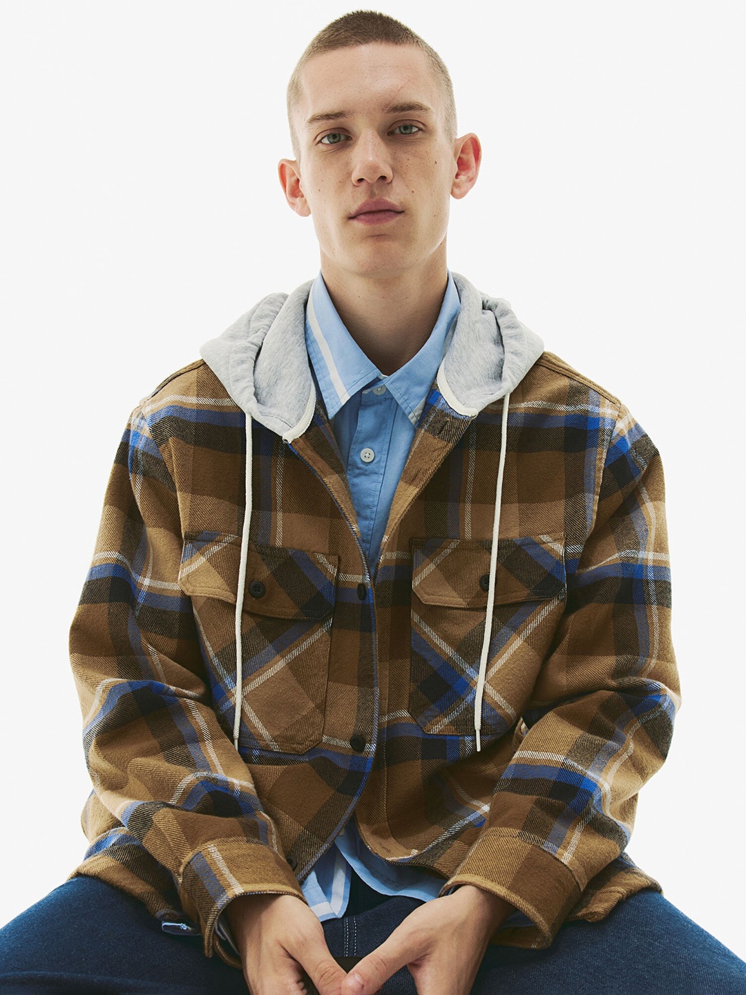 

H&M Pure Cotton Relaxed Fit Hooded Overshirt, Beige
