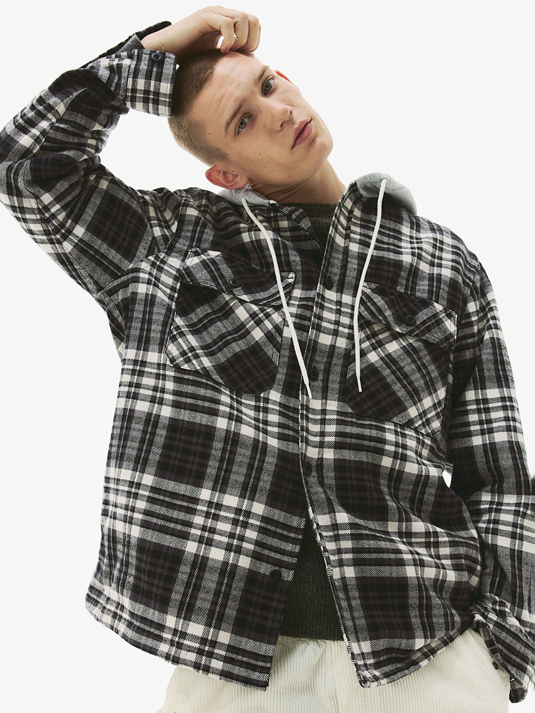 

H&M Pure Cotton Relaxed Fit Hooded Overshirt, Grey