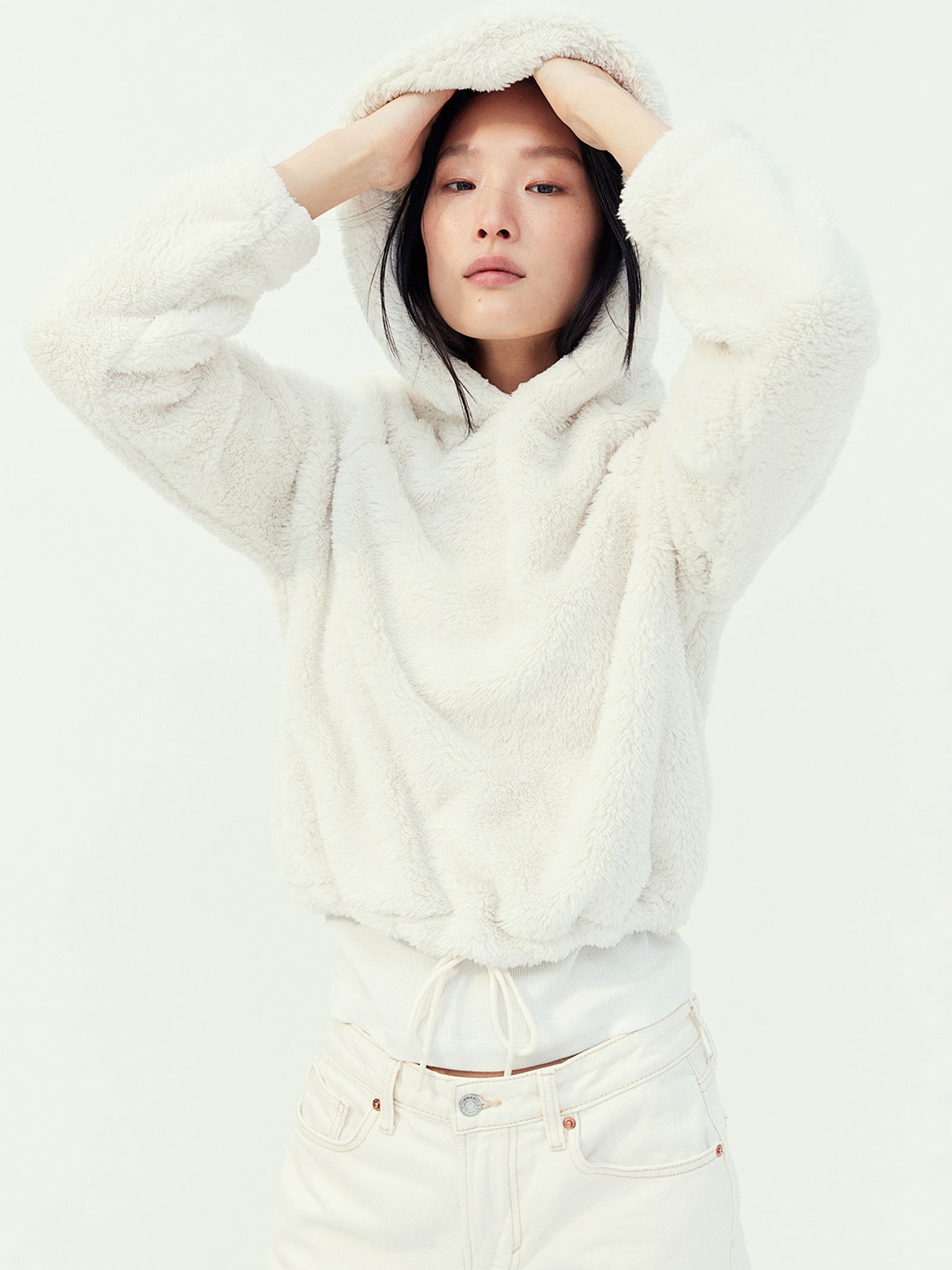 

H&M Pile Hoodie, White