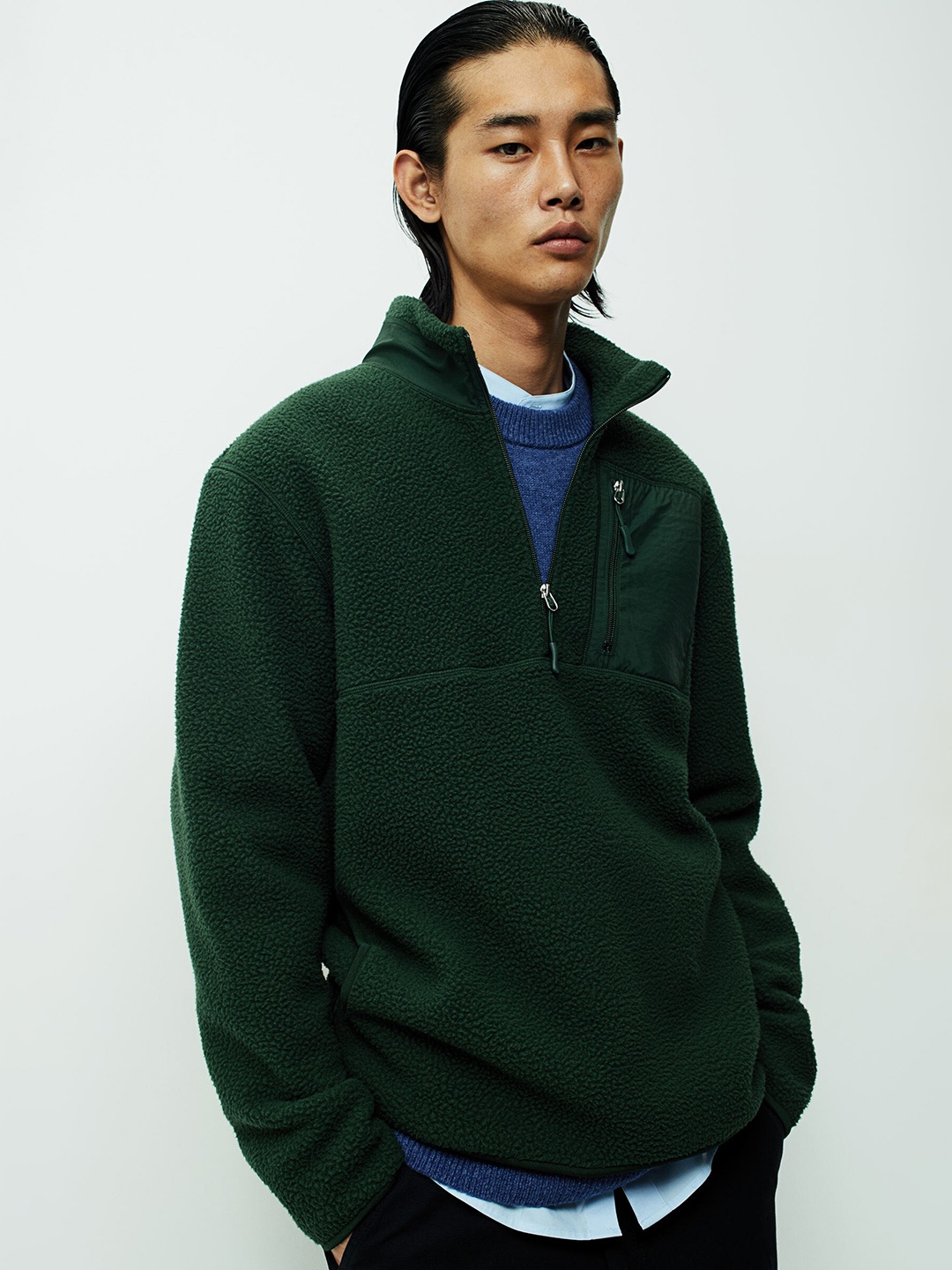 

H&M THERMOLITE Regular Fit Teddy Top, Green