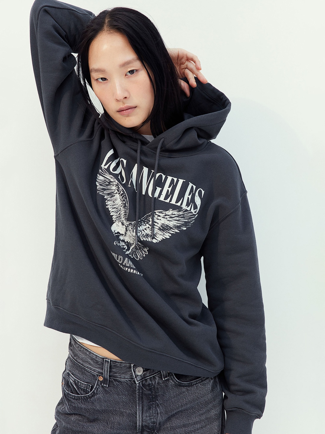 

H&M Text-Motif Hoodie, Grey