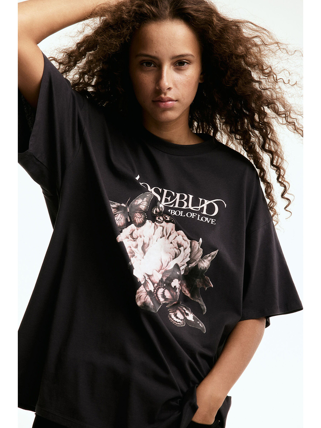 

H&M Pure Cotton Oversized Printed T-shirt, Grey