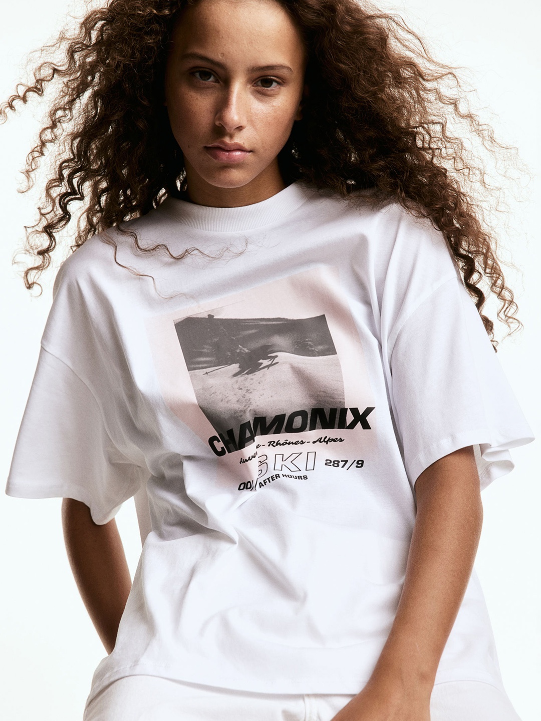 

H&M Pure Cotton Oversized Printed T-shirt, White