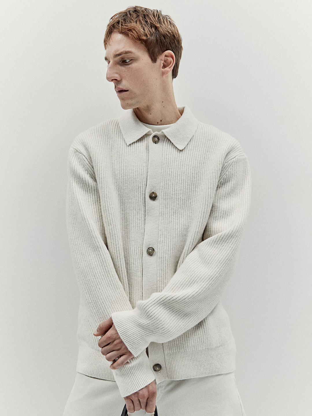 

H&M Regular Fit Collared Cardigan, Beige