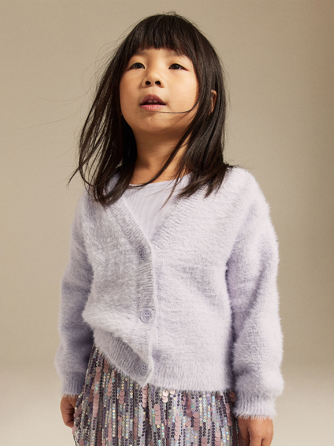 

H&M Girls Fluffy Cardigan, Purple