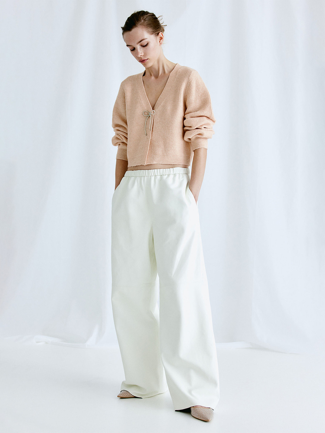 

H&M Rhinestone-Bow Cardigan, Pink