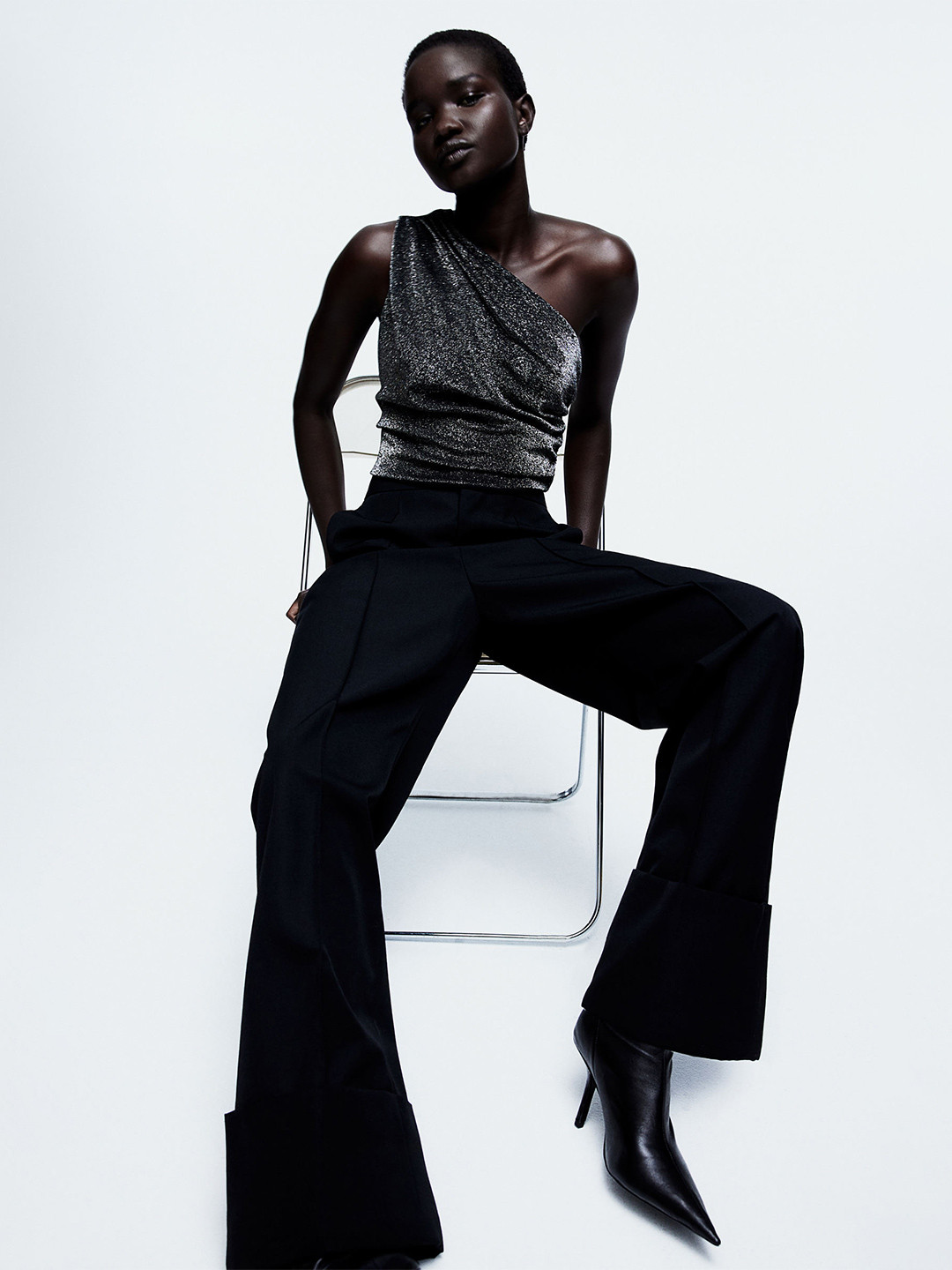 

H&M Glittery One-Shoulder Top, Black