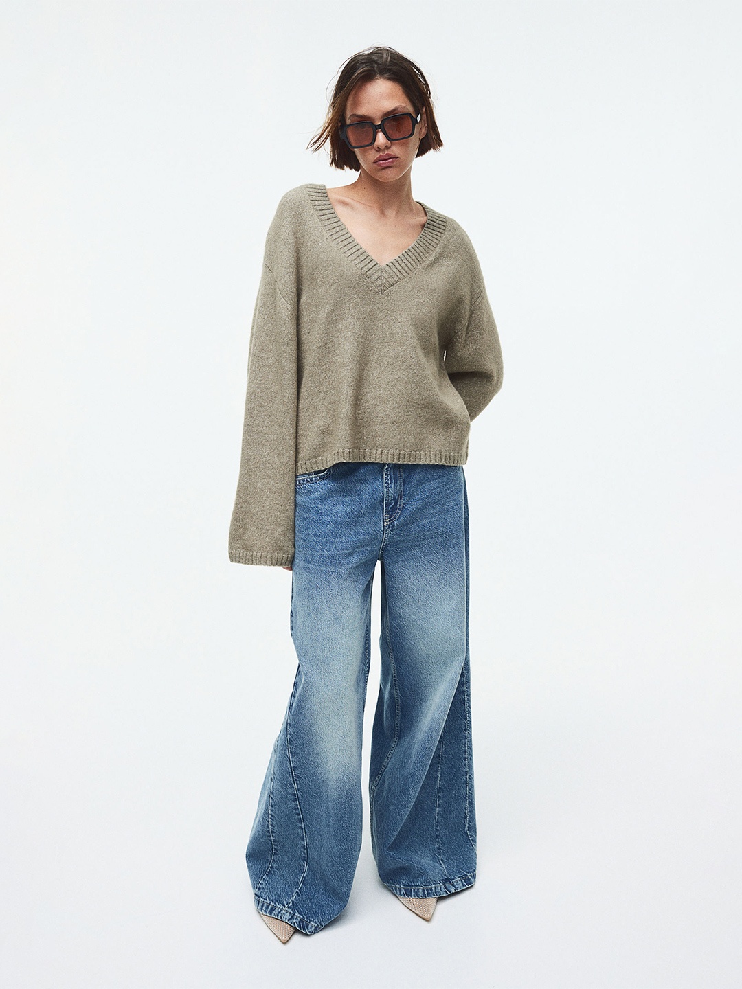 

H&M V-Neck Jumper, Green