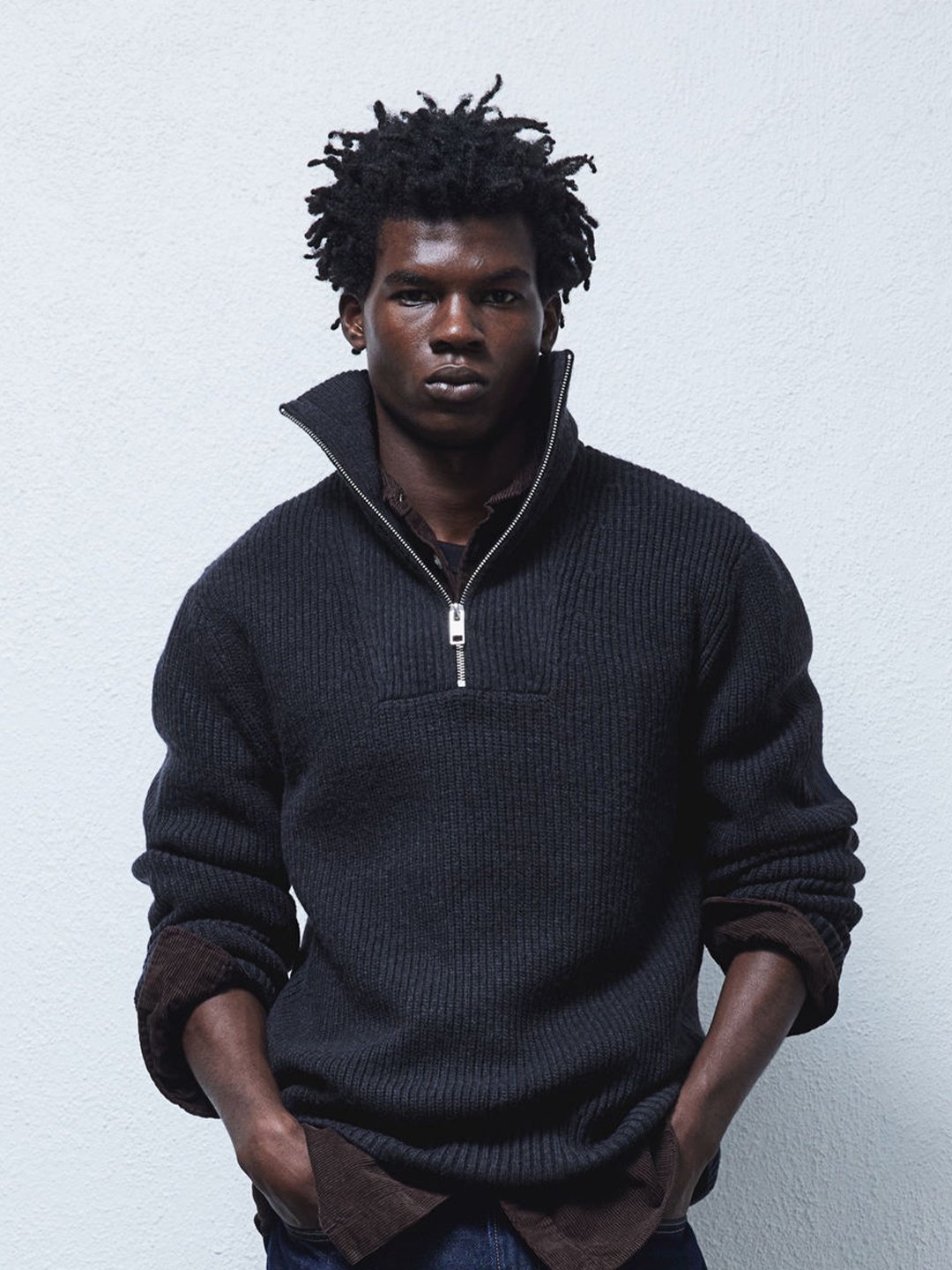 

H&M Regular Fit Zip-Top Jumper, Navy blue