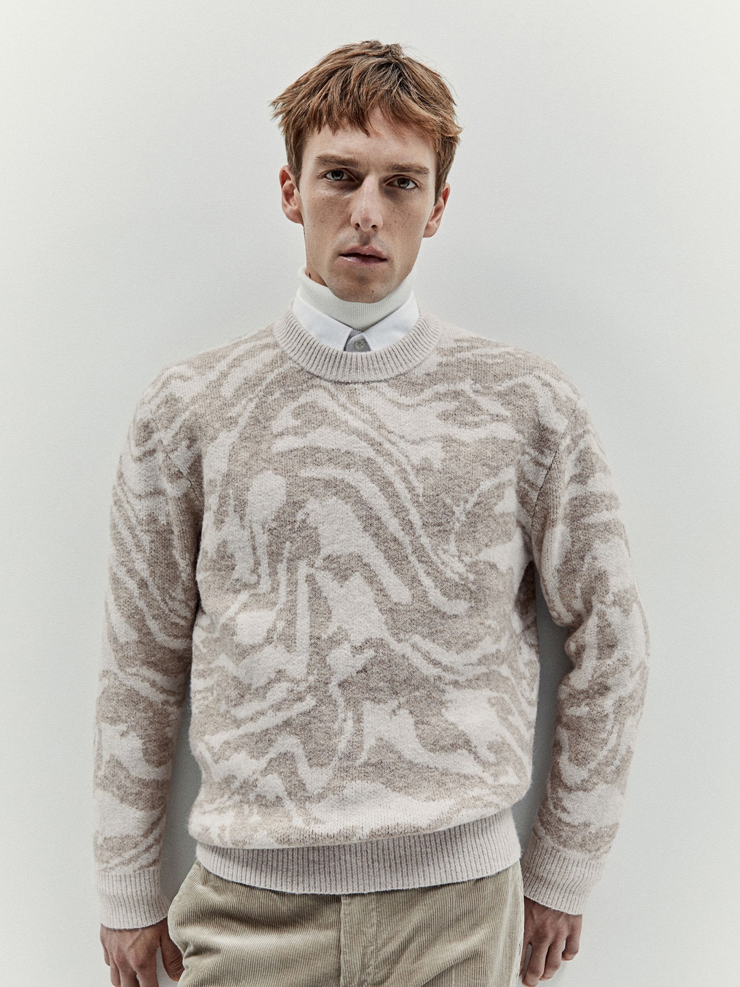 

H&M Regular Fit Jacquard-Knit Jumper, Beige