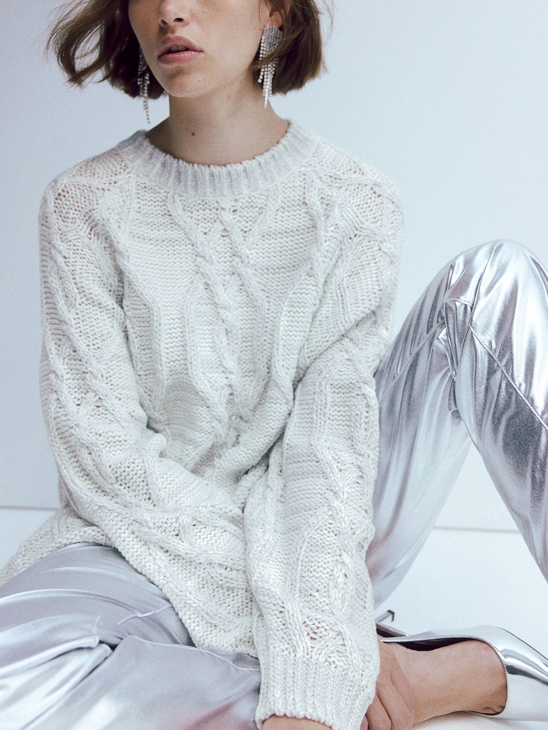 

H&M Oversized Shimmering Metallic Jumper, Grey