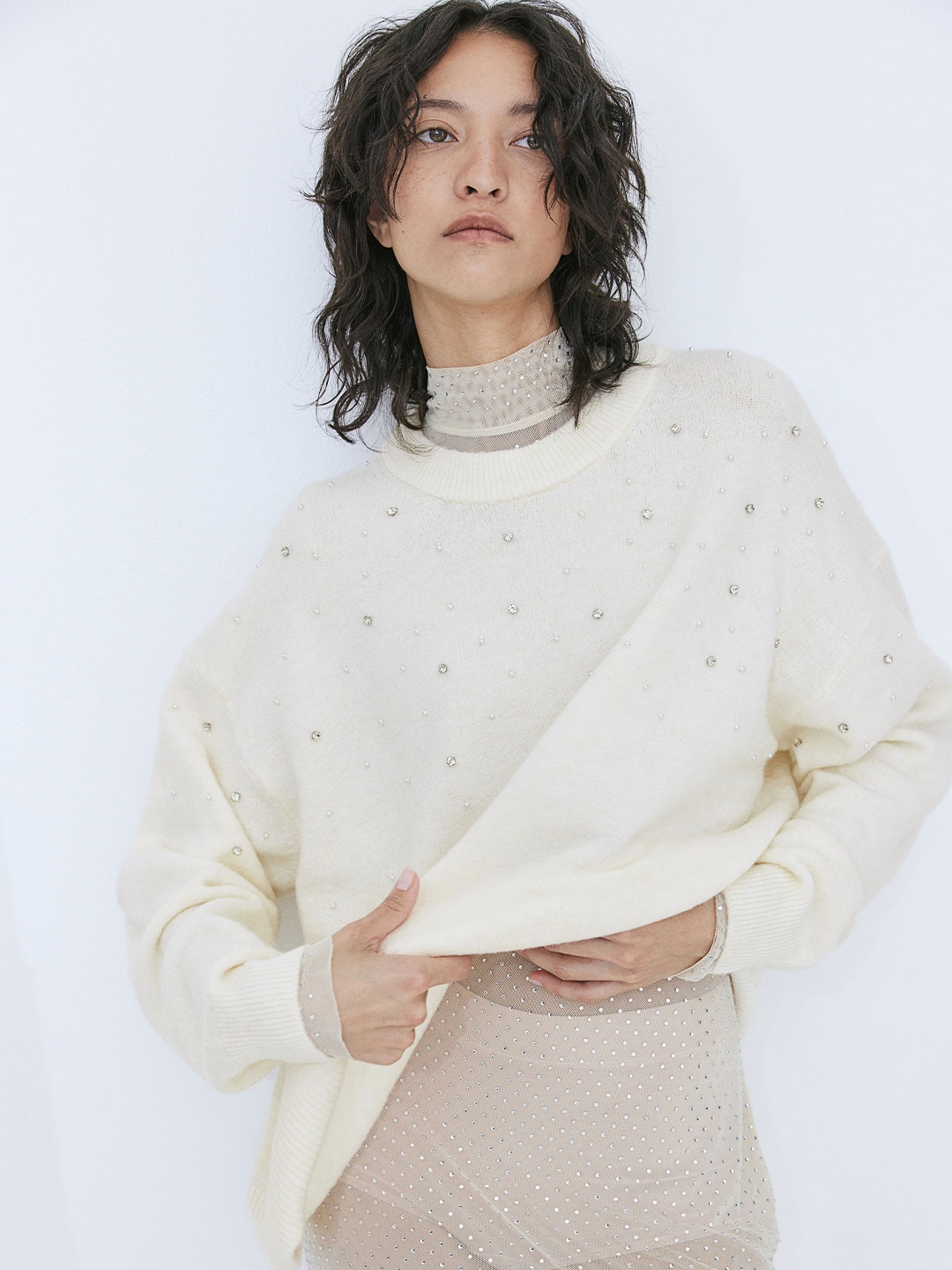 

H&M Beaded Jumper, White