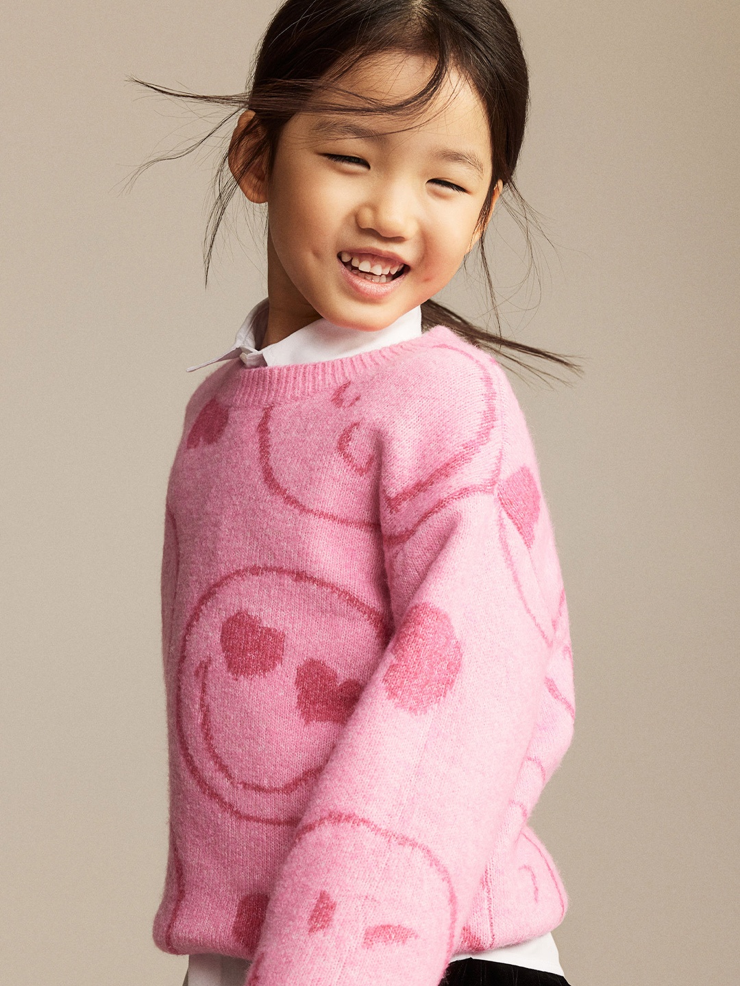

H&M Girls Jacquard-Knit Jumper, Pink