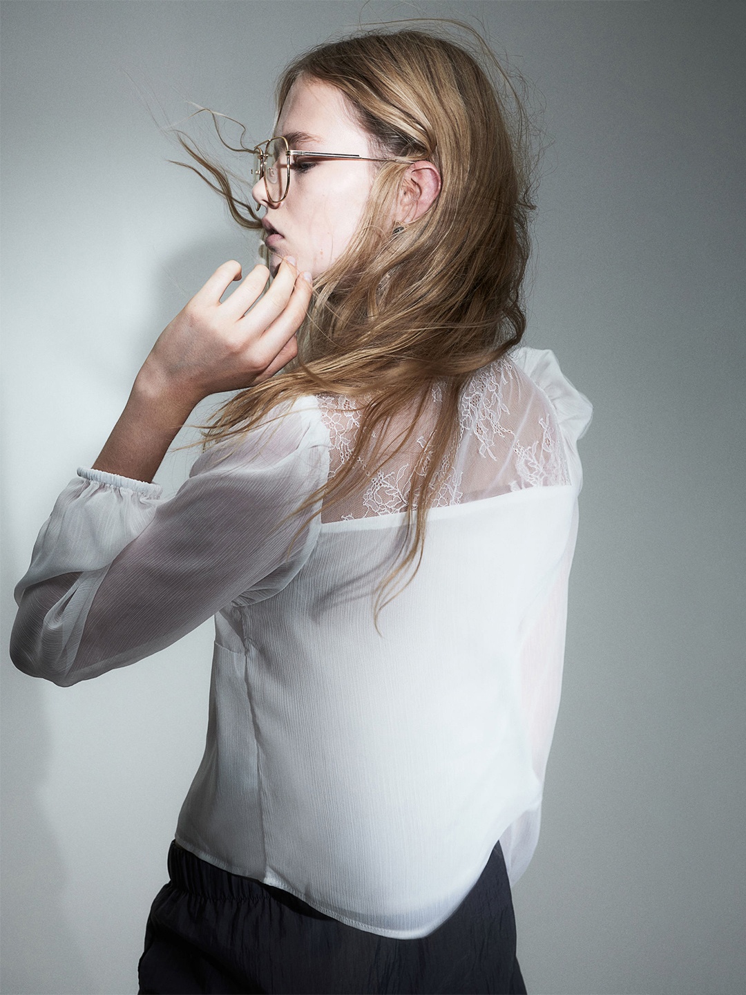 

H&M Lace-Inset Puff-Sleeved Blouse, White