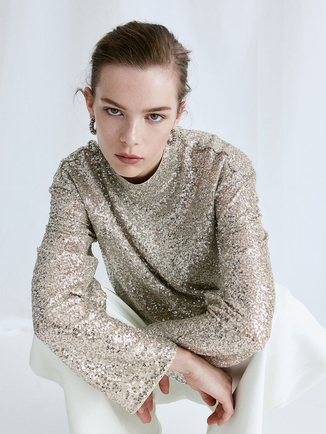 

H&M Sequined Blouse, Beige