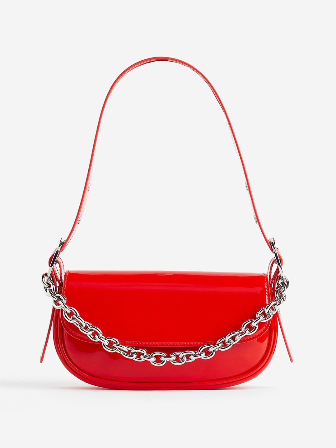 

H&M Chain-Detail Coated Shoulder Bag, Red