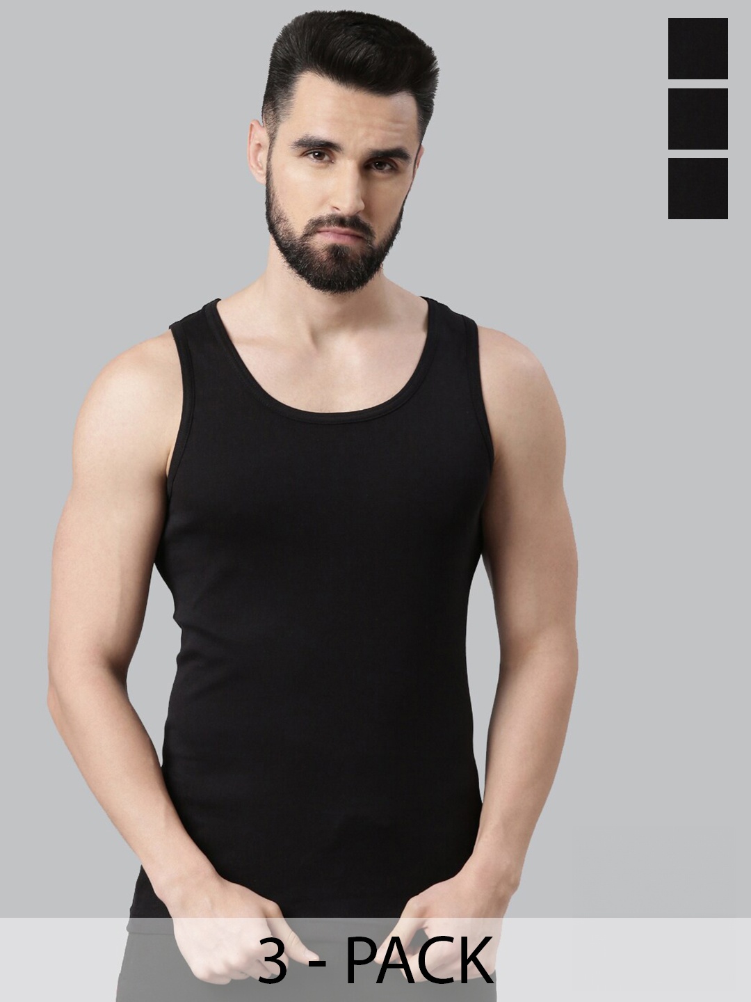 

Force NXT Pack Of 3 Sleeveless Pure Cotton Innerwear Vests MNFR-232-R3-BLK-PO3, Black