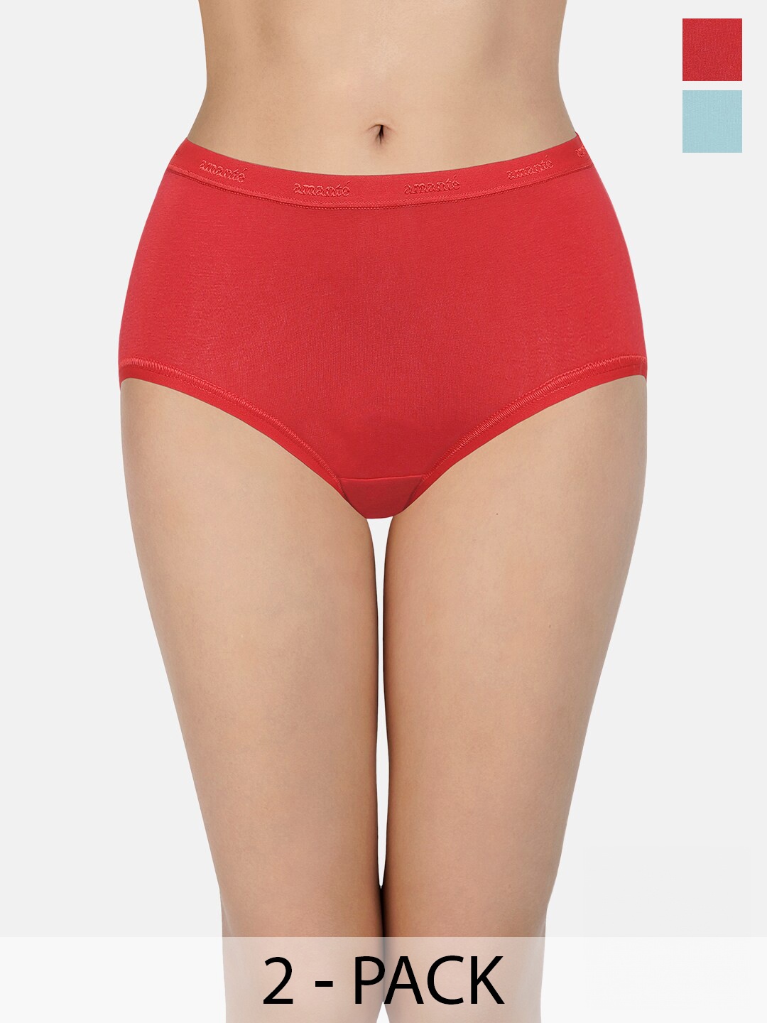 

Amante Assorted Pack of 2 High Rise Outer Elastic Basic Briefs, Red