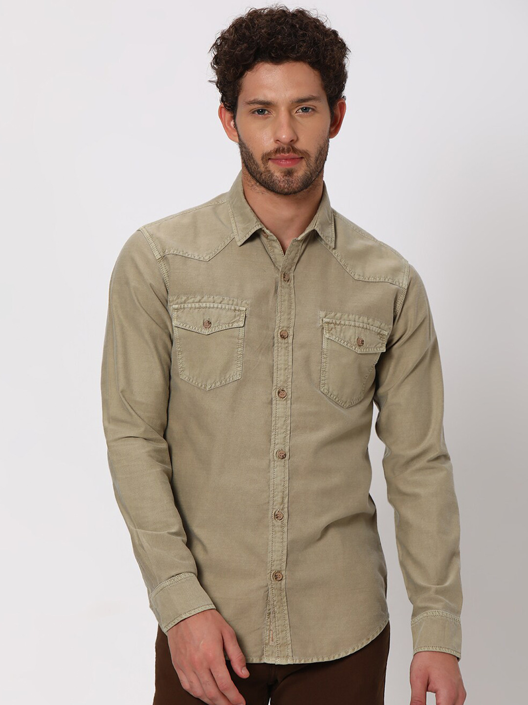 

Mufti Slim Fit Opaque Pure Cotton Casual Shirt, Beige