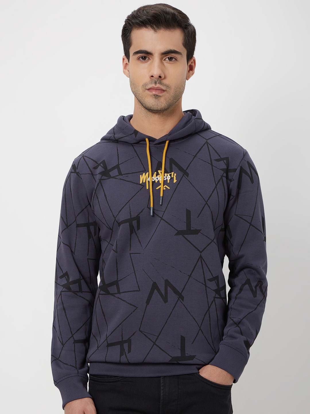 

Mufti Typography Printed Hooded Cotton Pullover Sweatshirt, Charcoal
