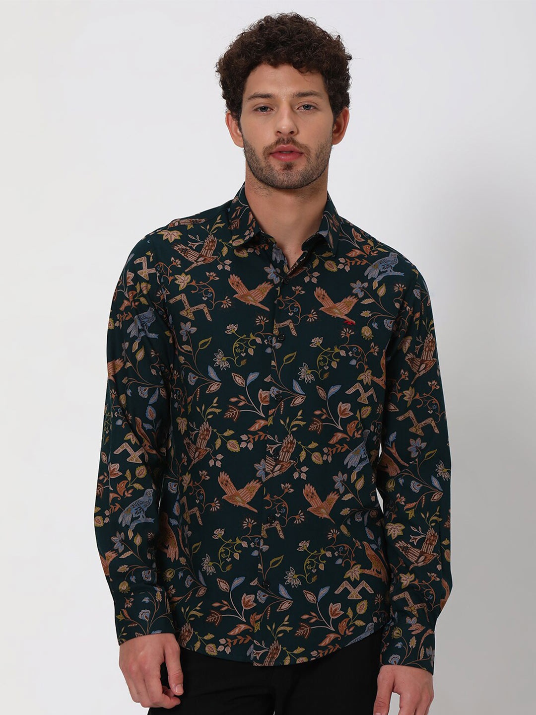 

Mufti Slim Fit Floral Printed Cotton Casual Shirt, Green