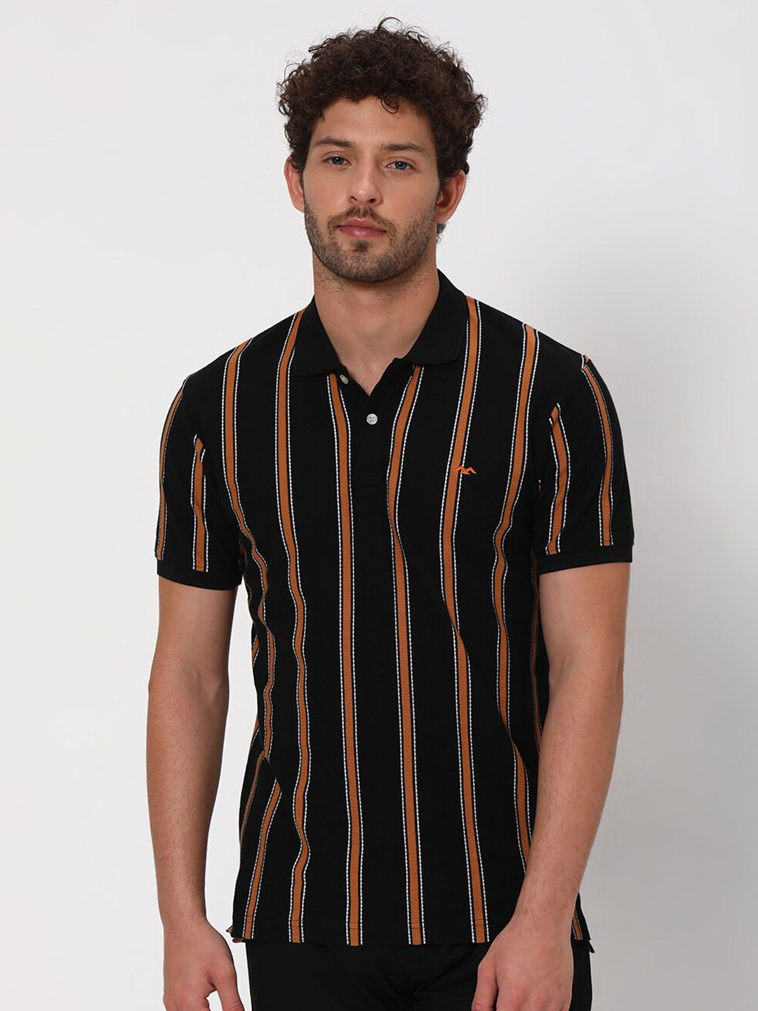 

Mufti Slim Fit Striped Polo Collar T-shirt, Black