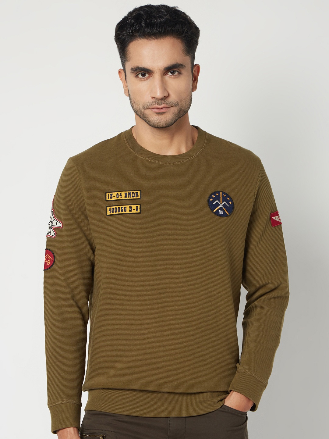 

Mufti Round Neck Long Sleeves Cotton Pullover Sweatshirt, Olive