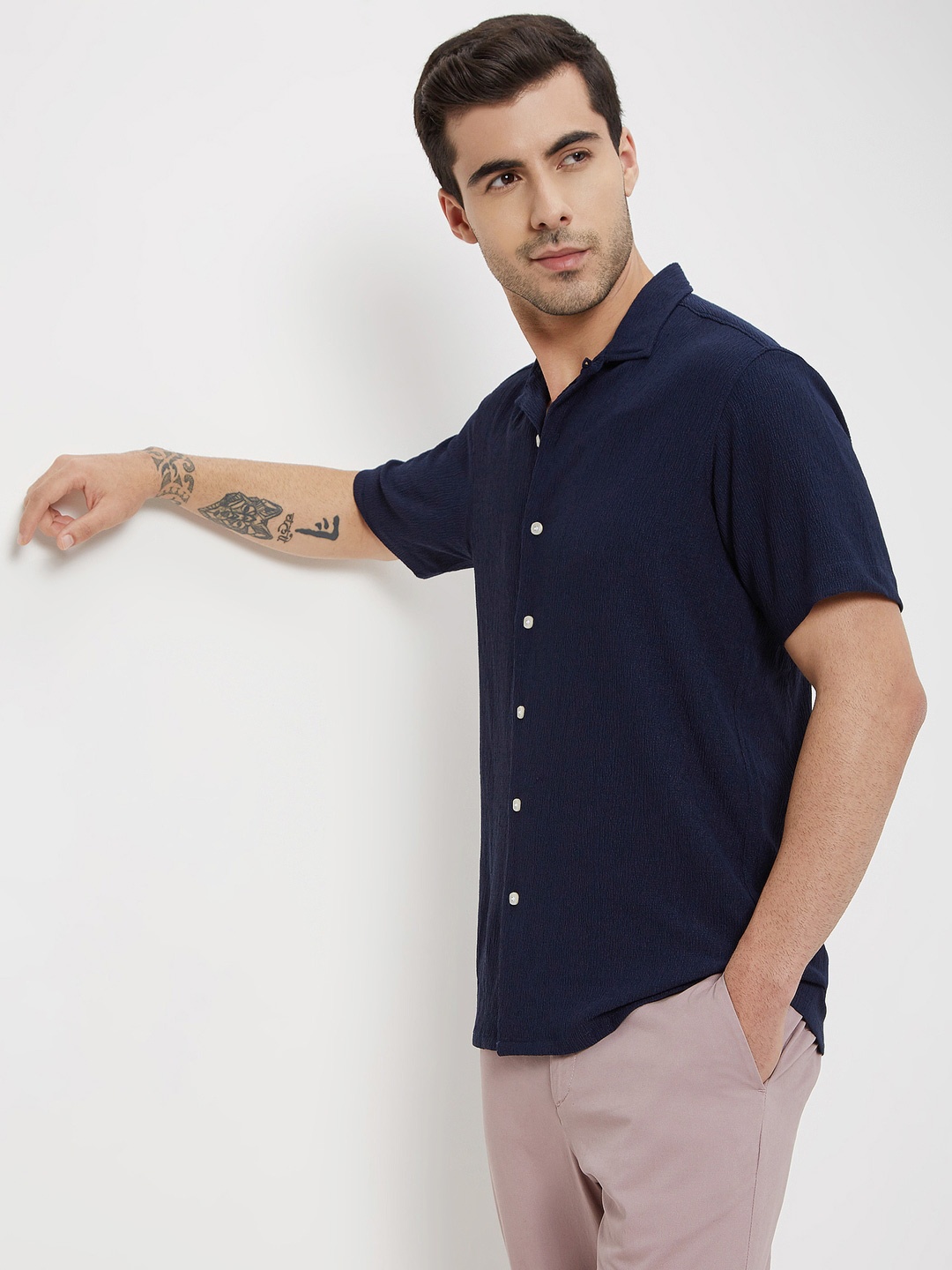 

Mufti Slim Fit Opaque Casual Shirt, Navy blue