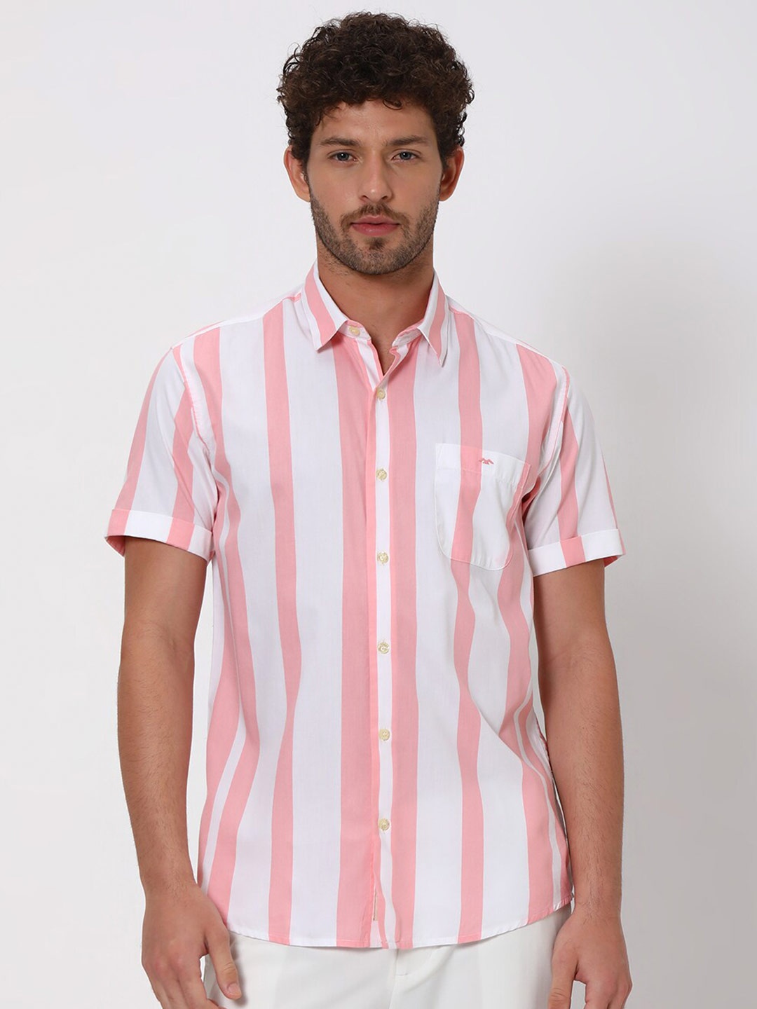 

Mufti Slim Fit Vertical Striped Opaque Casual Shirt, Pink