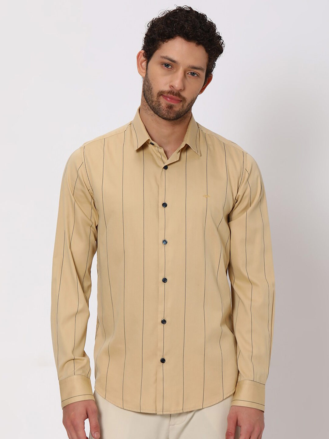 

Mufti Slim Fit Striped Pure Cotton Casual Shirt, Beige