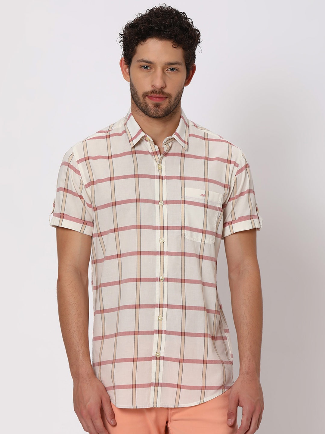 

Mufti Other Checks Slim Fit Cotton Casual Shirt, White