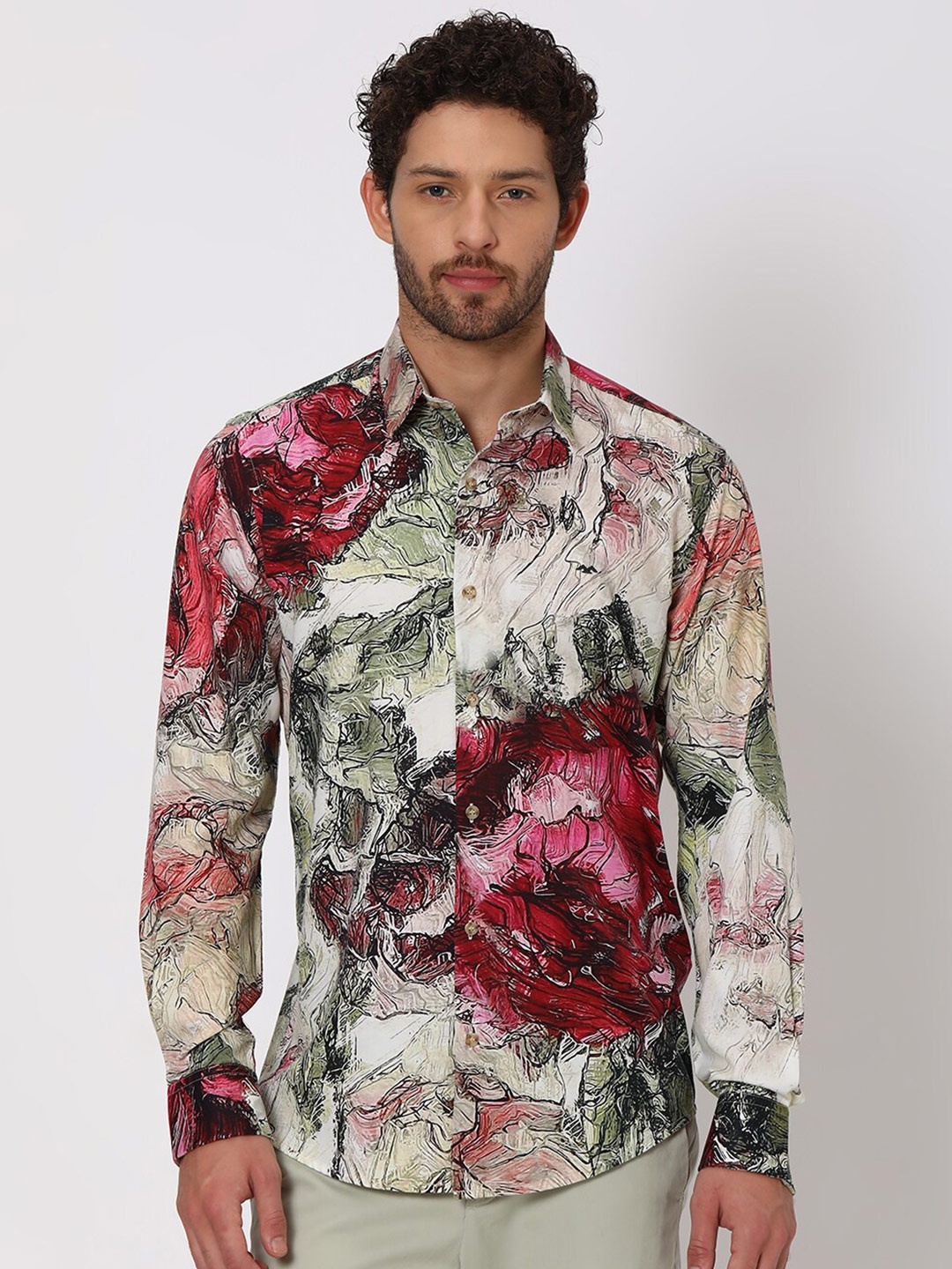 

Mufti Printed Slim Fit Floral Classic Cotton Casual Shirt, Pink