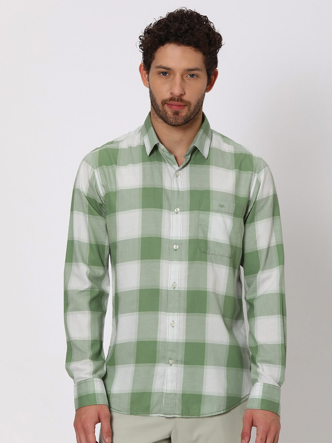 

Mufti Slim Fit Checked Pure Cotton Casual Shirt, Olive