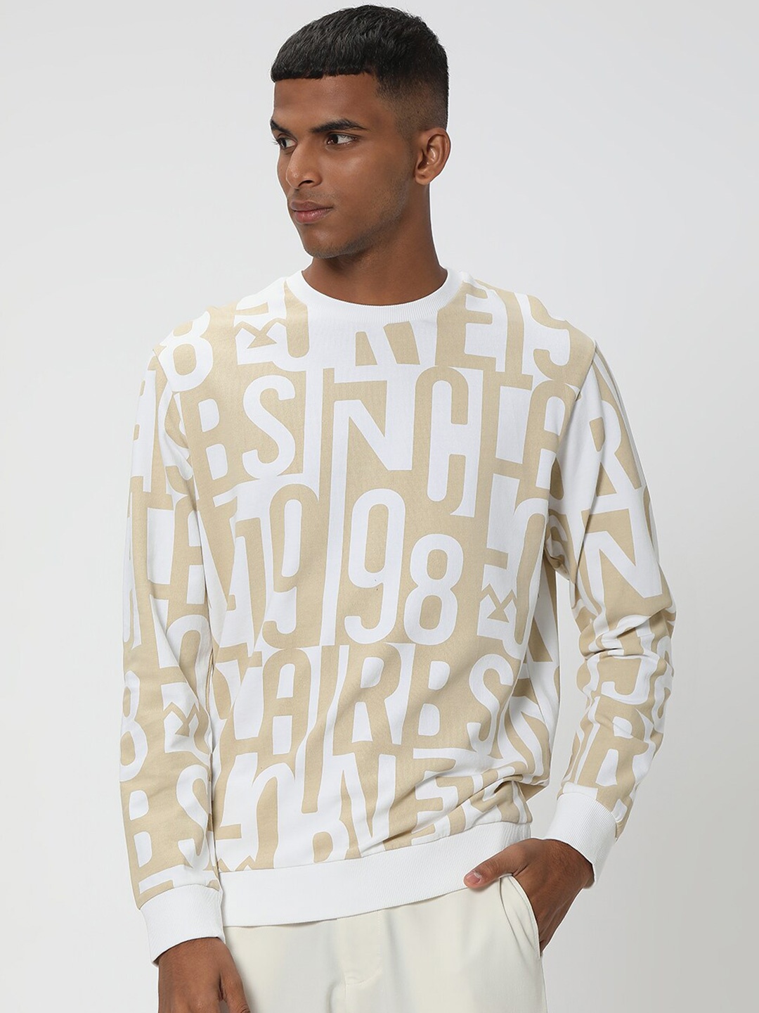 

Mufti Alphanumeric Printed Cotton Pullover Sweatshirt, White