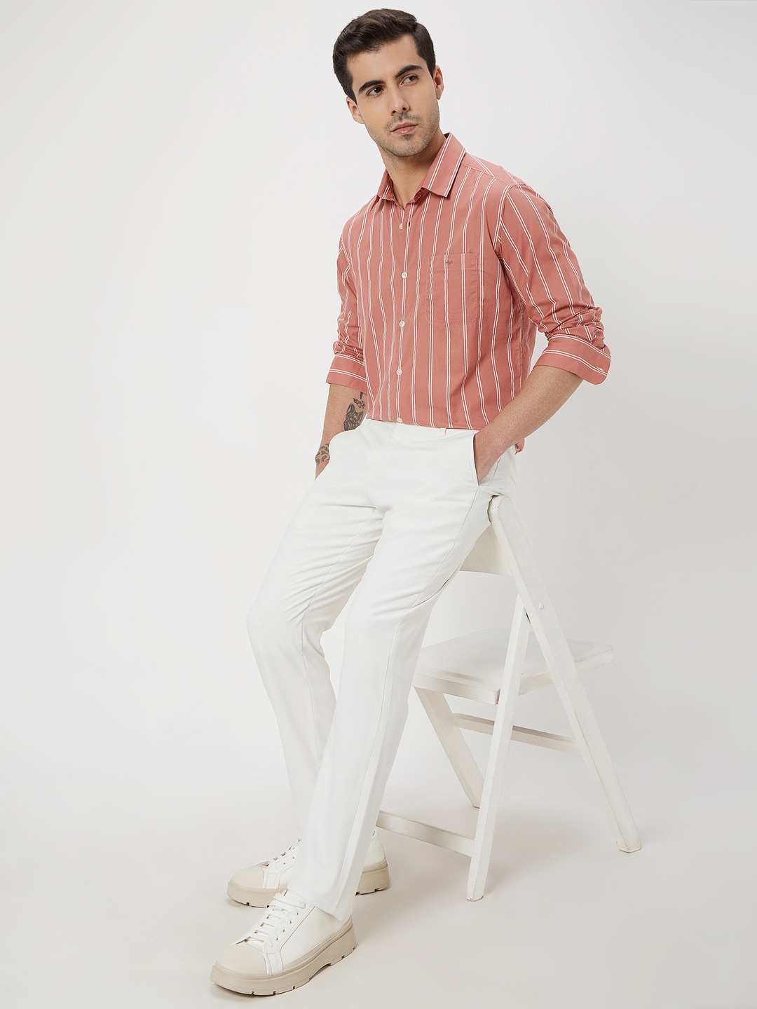 

Mufti Slim Fit Striped Pure Cotton Casual Shirt, Pink