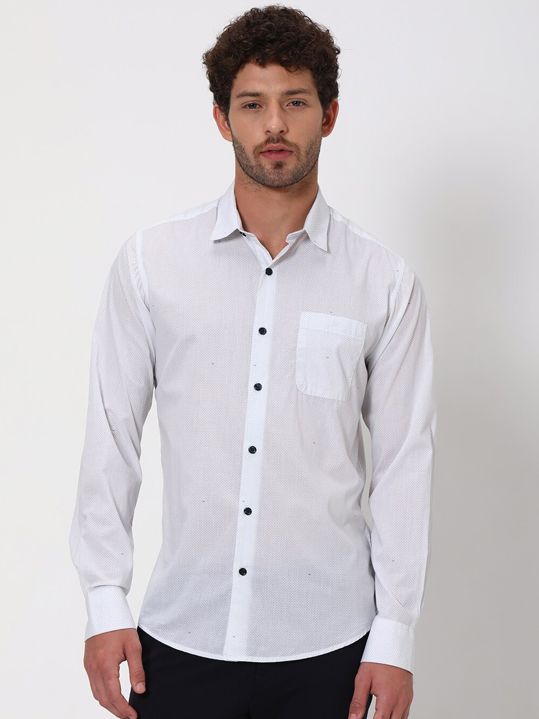 

Mufti Slim Fit Micro Ditsy Printed Pure Cotton Casual Shirt, White