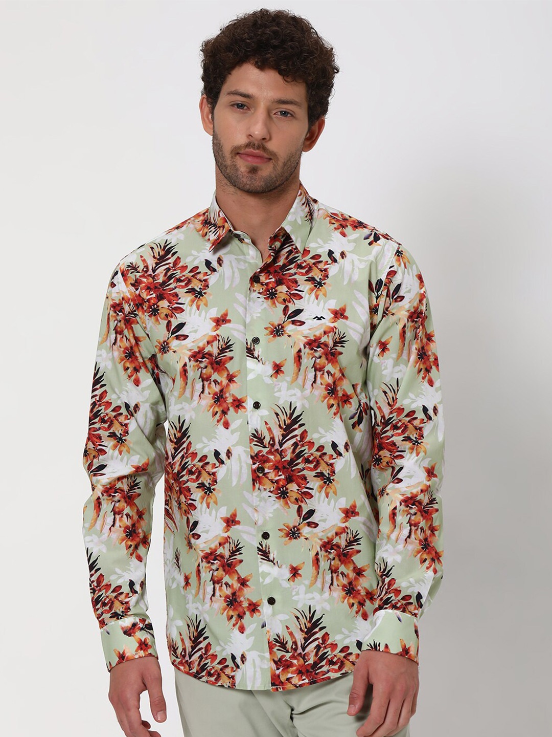 

Mufti Slim Fit Floral Printed Pure Cotton Casual Shirt, Green