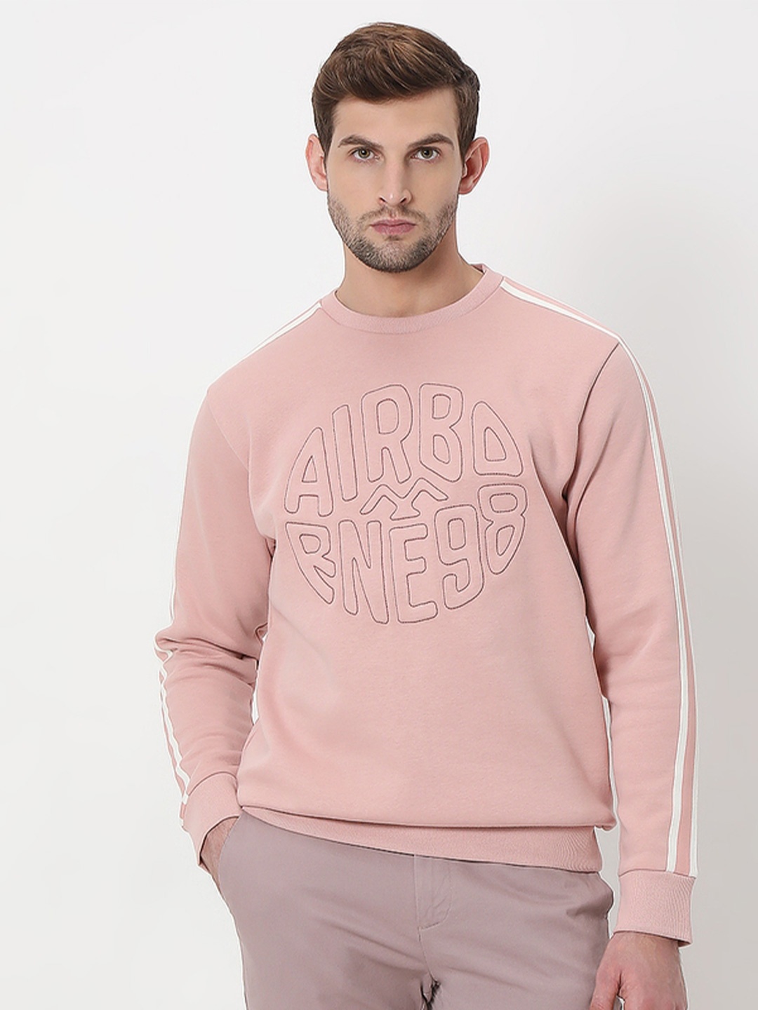 

Mufti Typography Embossed Self Design Pullover Sweatshirt, Pink