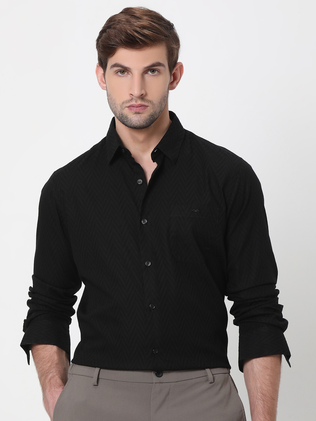 

Mufti Slim Fit Chevron Printed Casual Shirt, Black