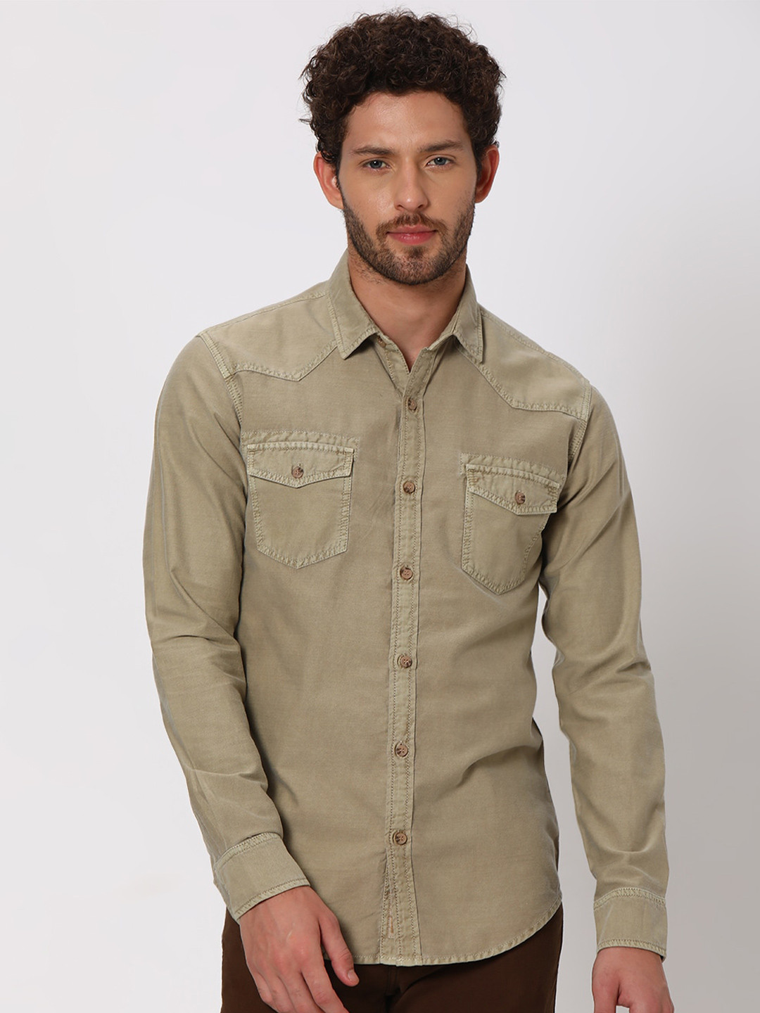 

Mufti Slim Fit Pure Cotton Casual Shirt, Beige