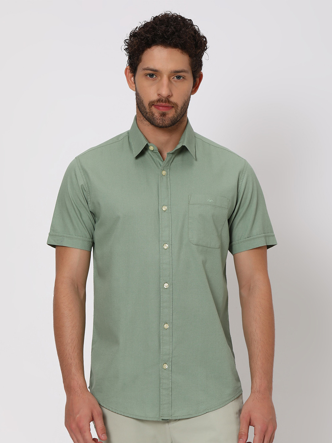 

Mufti Slim Fit Twill Pure Cotton Casual Shirt, Green