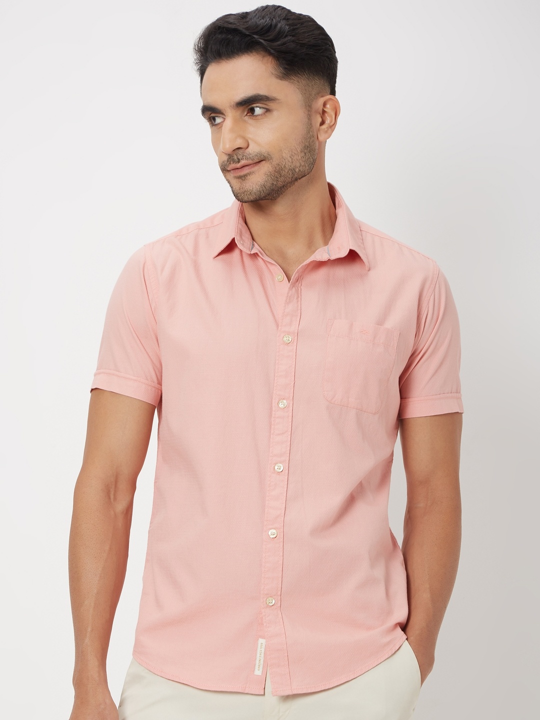 

Mufti Slim Fit Opaque Twill Weave Pure Cotton Casual Shirt, Pink
