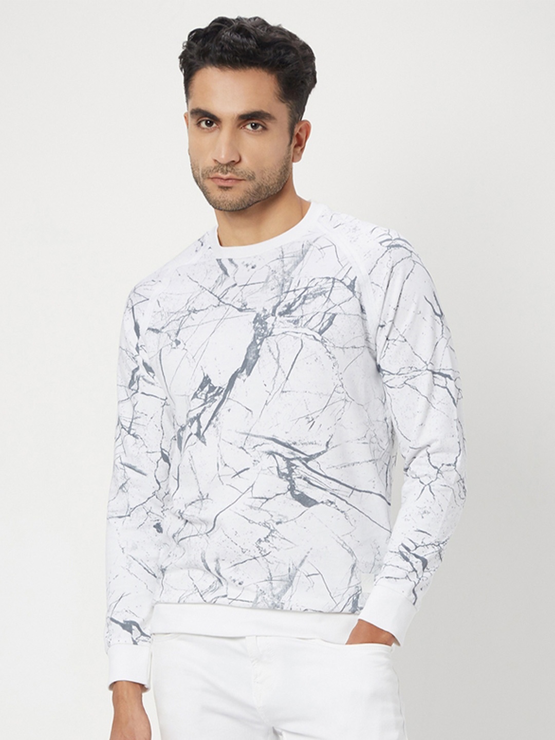 

Mufti Abstract Printed Cotton Pullover Sweatshirt, White