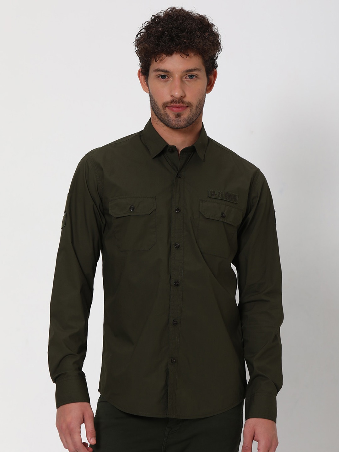 

Mufti Slim Fit Opaque Pure Cotton Casual Shirt, Olive