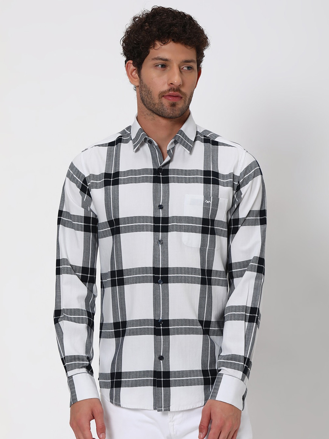 

Mufti Slim Fit Tartan Checks Opaque Checked Pure Cotton Casual Shirt, White