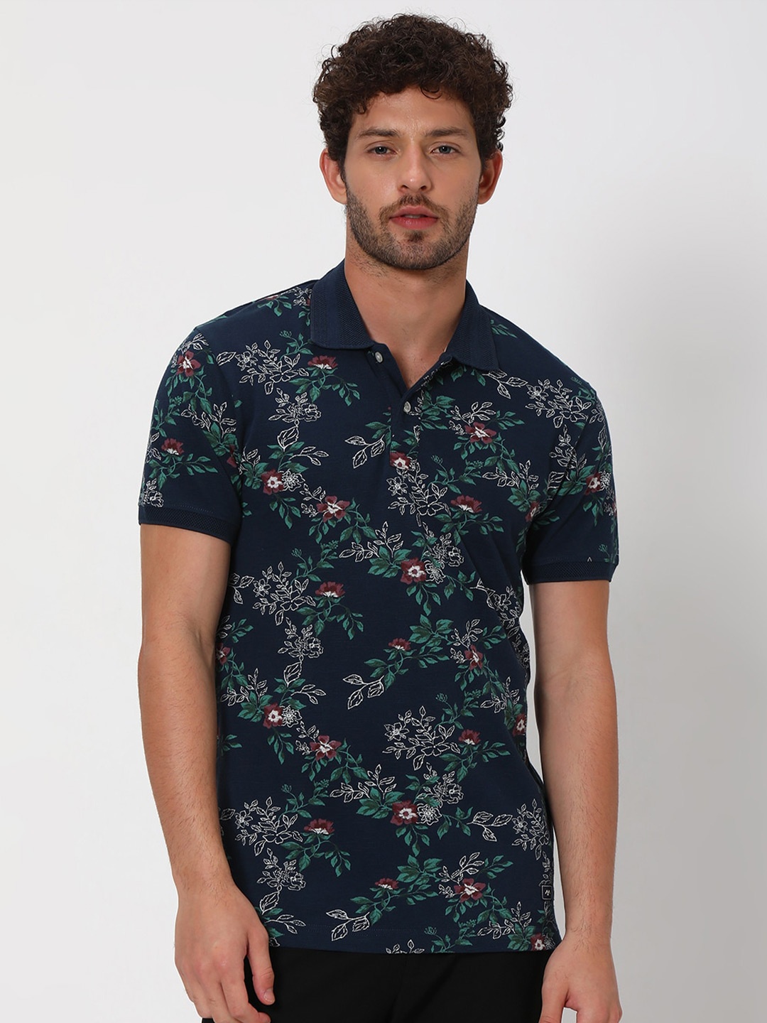 

Mufti Slim Fit Floral Printed Polo Collar Short Sleeves Cotton T-shirt, Teal