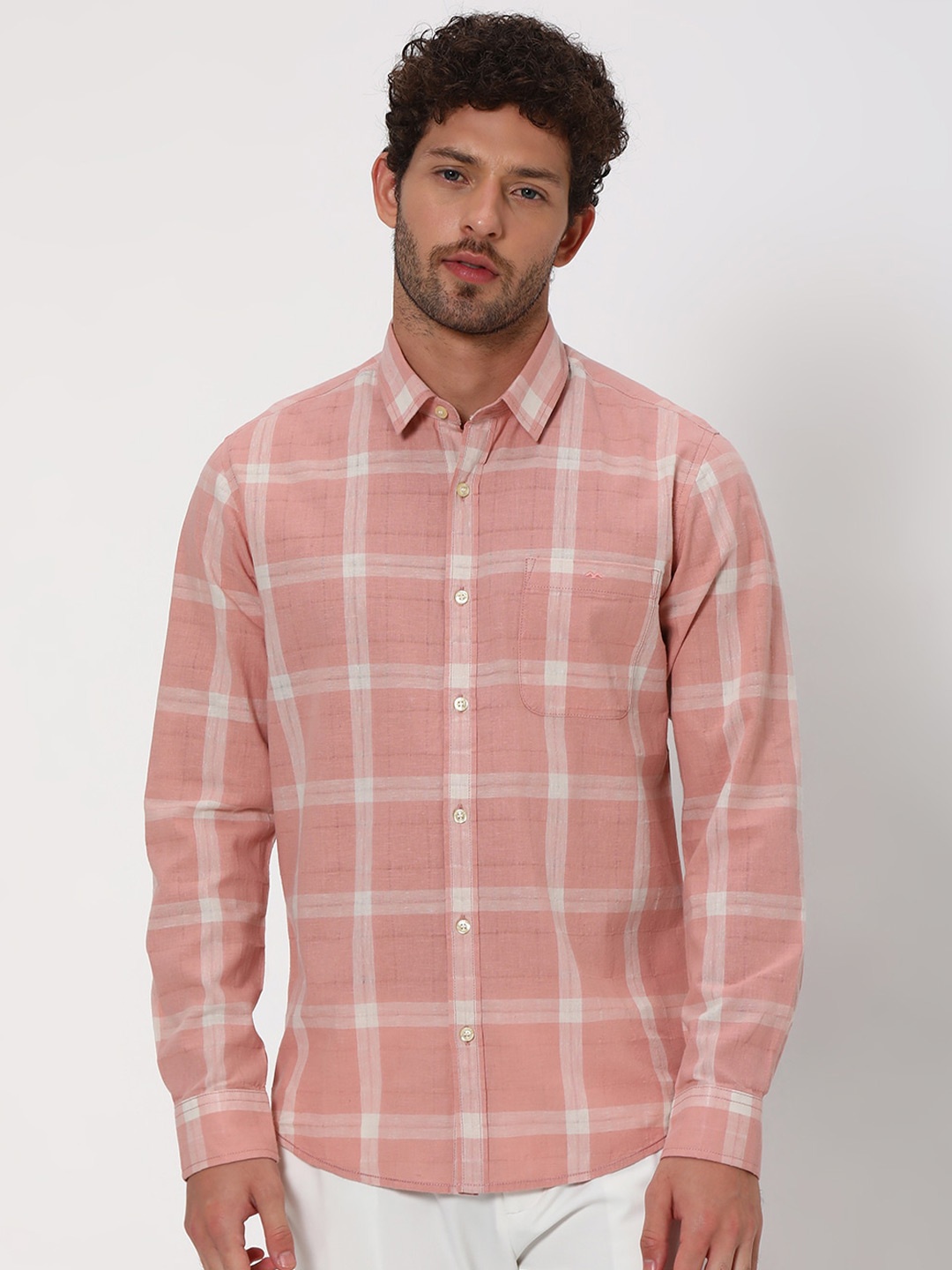 

Mufti Slim Fit Checked Cotton Linen Casual Shirt, Pink