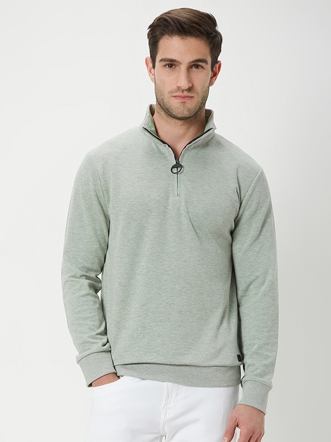 

Mufti Mock Collar Half Zipper Slim Fit Pullover Sweatshirt, Green
