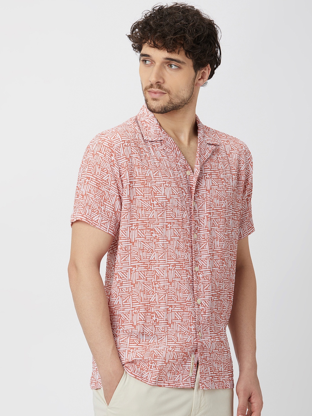 

Mufti Printed Slim Fit Classic Casual Shirt, Pink