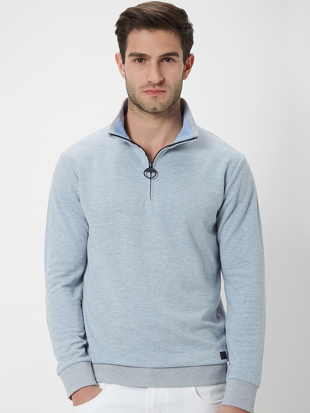 

Mufti Mock Collar Long Sleeves Pullover Sweatshirt, Blue